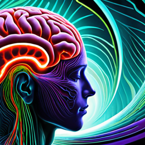 **Prompt:** A vibrant, abstract depiction of the human brain as a "brainwave orchestra." Swirling, colored light patterns emanate from the brain, each color representing a different brainwave frequency: serene blues for Alpha (relaxation), active yellows for Beta (focus), deep purples for Delta (deep sleep), and intricate greens/reds for Theta (creativity) and Gamma (peak cognition). A subtle, ethereal conductor's hand or a beam of light gently guides these waves, illustrating harmony and conscious control over mental states. High detail, dynamic composition, digital painting.